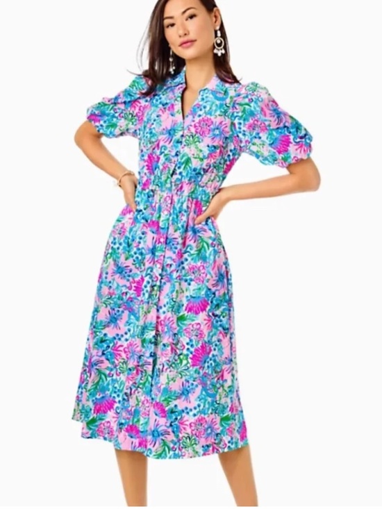 Lilly Pulitzer Dresses & Skirts - Lilly Pulitzer Tassie Midi Dress in Mandevilla Baby Paradise Petals 6